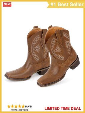 Square Toe Western Cowgirl Ankle Boots Faux Leather Handmade